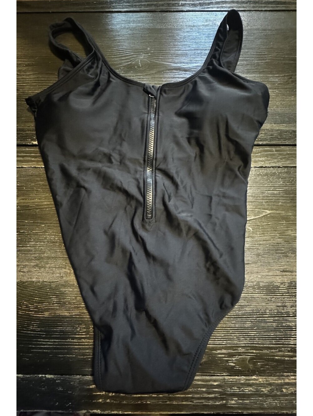 Womens XL Black One Piece Swimsuit Zip Front Padded Sporty High Cut Swimwear